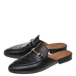 Pre Owned حذاء مولز غوتشي هورسبيت برنستاون جلد أسود مقاس 36