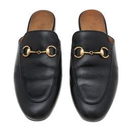 Pre Owned حذاء مولز غوتشي هورسبيت برنستاون جلد أسود مقاس 36