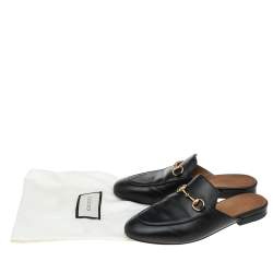 Pre Owned حذاء مولز غوتشي هورسبيت برنستاون جلد أسود مقاس 36