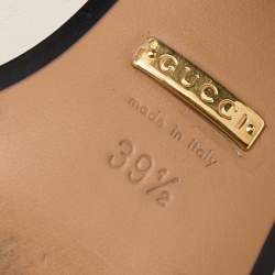 Pre Owned Gucci Beige Leather Web GG Marmont Faux Pearl Embellished Block Heel Loafer Pumps Size 39.5