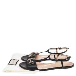 Pre Owned صندل غوتشي فلات جلد أسود سير حرف تي هورسبيت مقاس 37