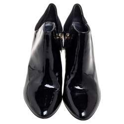 Pre Owned حذاء بوت للكاحل غوتشي سويدي وجلد أسود لامع مقاس 39.5