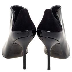 Pre Owned حذاء بوت للكاحل غوتشي سويدي وجلد أسود لامع مقاس 39.5