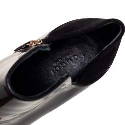 Pre Owned حذاء بوت للكاحل غوتشي سويدي وجلد أسود لامع مقاس 39.5