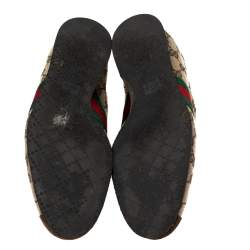 Pre Owned Gucci Brown/Beige GG Canvas And Suede Web Low Top Sneakers Size 39