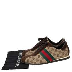 Pre Owned Gucci Brown/Beige GG Canvas And Suede Web Low Top Sneakers Size 39
