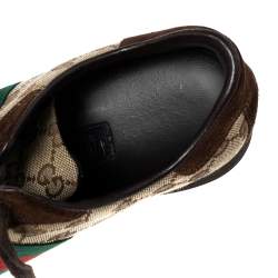 Pre Owned Gucci Brown/Beige GG Canvas And Suede Web Low Top Sneakers Size 39