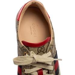 Pre Owned Gucci Beige/Brown GG Supreme Canvas Ace Web Low Top Sneakers Size 37