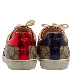 Pre Owned Gucci Beige/Brown GG Supreme Canvas Ace Web Low Top Sneakers Size 37