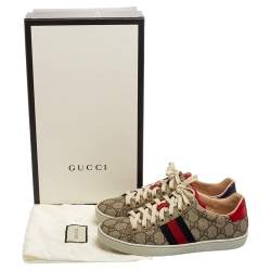 Pre Owned Gucci Beige/Brown GG Supreme Canvas Ace Web Low Top Sneakers Size 37