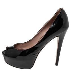 Gucci Black Patent Leather Peep-Toe Pumps Size 38 