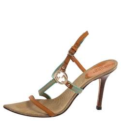 Gucci Multicolor Canvas And Leather GG Logo Ankle Strap Sandals Size 37