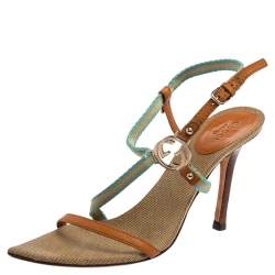 Gucci Multicolor Canvas And Leather GG Logo Ankle Strap Sandals Size 37