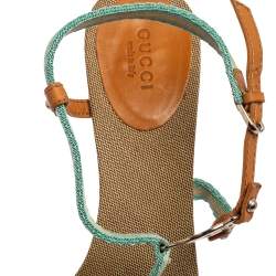 Gucci Multicolor Canvas And Leather GG Logo Ankle Strap Sandals Size 37