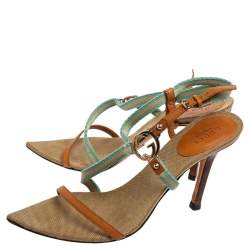 Gucci Multicolor Canvas And Leather GG Logo Ankle Strap Sandals Size 37