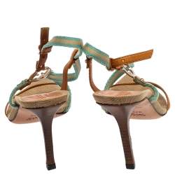 Gucci Multicolor Canvas And Leather GG Logo Ankle Strap Sandals Size 37