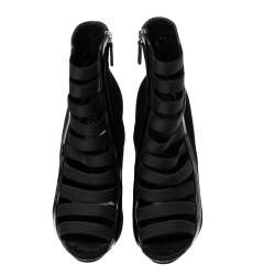 Pre Owned Gucci Black Suede and Patent Leather Olimpia Cage Ankle Booties Size 38.5