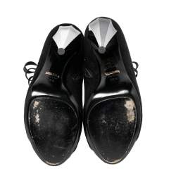 Pre Owned Gucci Black Suede and Patent Leather Olimpia Cage Ankle Booties Size 38.5