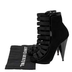 Pre Owned Gucci Black Suede and Patent Leather Olimpia Cage Ankle Booties Size 38.5