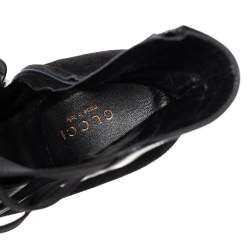 Pre Owned Gucci Black Suede and Patent Leather Olimpia Cage Ankle Booties Size 38.5