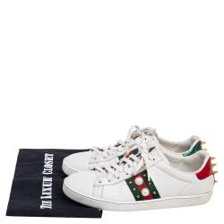 مملوكة مسبقًا Gucci White Leather New Ace Web Pearl Embellished Low Top Sneakers Size 38