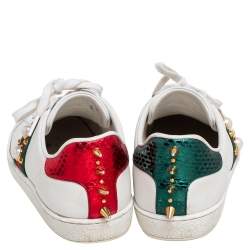 مملوكة مسبقًا Gucci White Leather New Ace Web Pearl Embellished Low Top Sneakers Size 38