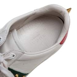 مملوكة مسبقًا Gucci White Leather New Ace Web Pearl Embellished Low Top Sneakers Size 38