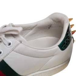 مملوكة مسبقًا Gucci White Leather New Ace Web Pearl Embellished Low Top Sneakers Size 38