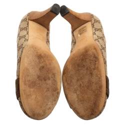 Pre Owned حذاء كعب عالي غوتشي كانفاس جي جي  بيج / بني بإبزيم جي  متشابك مقاس 39