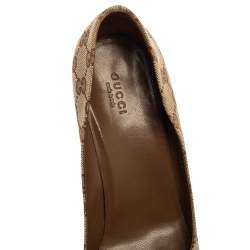 Pre Owned حذاء كعب عالي غوتشي كانفاس جي جي  بيج / بني بإبزيم جي  متشابك مقاس 39