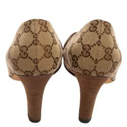 Pre Owned حذاء كعب عالي غوتشي كانفاس جي جي  بيج / بني بإبزيم جي  متشابك مقاس 39