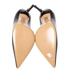 مملوكة مسبقًا Gucci Black Leather Malibu Bamboo Heel Pointed Toe Pumps Size 38
