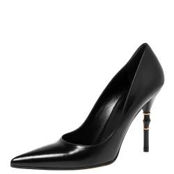 مملوكة مسبقًا Gucci Black Leather Malibu Bamboo Heel Pointed Toe Pumps Size 38
