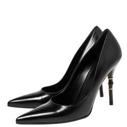 مملوكة مسبقًا Gucci Black Leather Malibu Bamboo Heel Pointed Toe Pumps Size 38