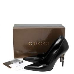 مملوكة مسبقًا Gucci Black Leather Malibu Bamboo Heel Pointed Toe Pumps Size 38