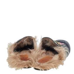 Pre Owned Gucci Black Floral Embroidered Leather And Fur Lined Princetown Horsebit Flat Mules Size 36