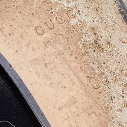 Pre Owned Gucci Black Floral Embroidered Leather And Fur Lined Princetown Horsebit Flat Mules Size 36