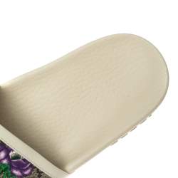 Pre Owned Gucci Beige/Brown GG Supreme Canvas Blooms Flat Slides Size 36