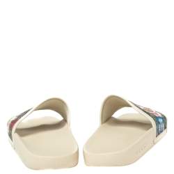 Pre Owned Gucci Beige/Brown GG Supreme Canvas Blooms Flat Slides Size 36