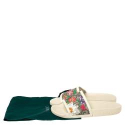 Pre Owned Gucci Beige/Brown GG Supreme Canvas Blooms Flat Slides Size 36