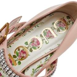 مملوكة مسبقًا حذاء كعب عالي غوتشي سيلفي ماري جين جلد بيج مزخرف كريستال مقاس 37