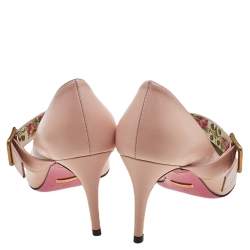 مملوكة مسبقًا حذاء كعب عالي غوتشي سيلفي ماري جين جلد بيج مزخرف كريستال مقاس 37