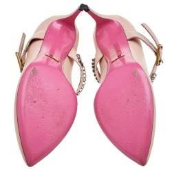 مملوكة مسبقًا حذاء كعب عالي غوتشي سيلفي ماري جين جلد بيج مزخرف كريستال مقاس 37