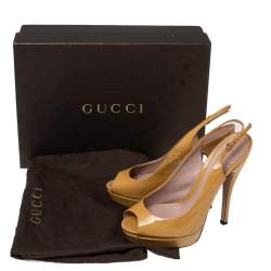 Gucci Mustard Patent Leather Peep-Toe Platform Slingback Sandals Size 37.5