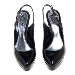 Gucci Black Patent Leather Slingback Platform Sandals Size 37.5