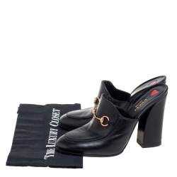 Pre Owned حذاء مولز غوتشي كعب عريض برنستاون جولي هورسبيت جلد أسود مقاس 39