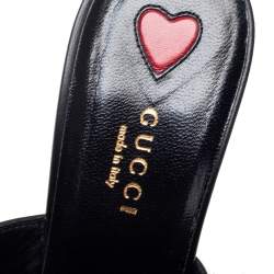 Pre Owned حذاء مولز غوتشي كعب عريض برنستاون جولي هورسبيت جلد أسود مقاس 39