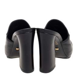 Pre Owned حذاء مولز غوتشي كعب عريض برنستاون جولي هورسبيت جلد أسود مقاس 39