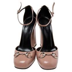 مملوكة مسبقًا صندل غوتشي جلد لامع وردي فاتح مزين هورسبيت سير كاحل مقاس 37.5