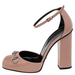 مملوكة مسبقًا صندل غوتشي جلد لامع وردي فاتح مزين هورسبيت سير كاحل مقاس 37.5